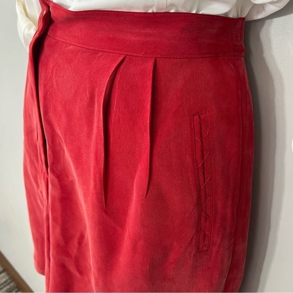 Vintage red 100% silk shorts size large high waist long trouser shorts retro - Picture 7 of 12